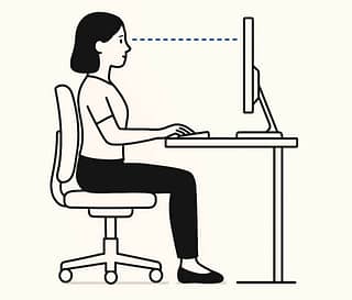 Femme en mauvaise posture devant un ordinateur provoquant des douleurs cervicales.